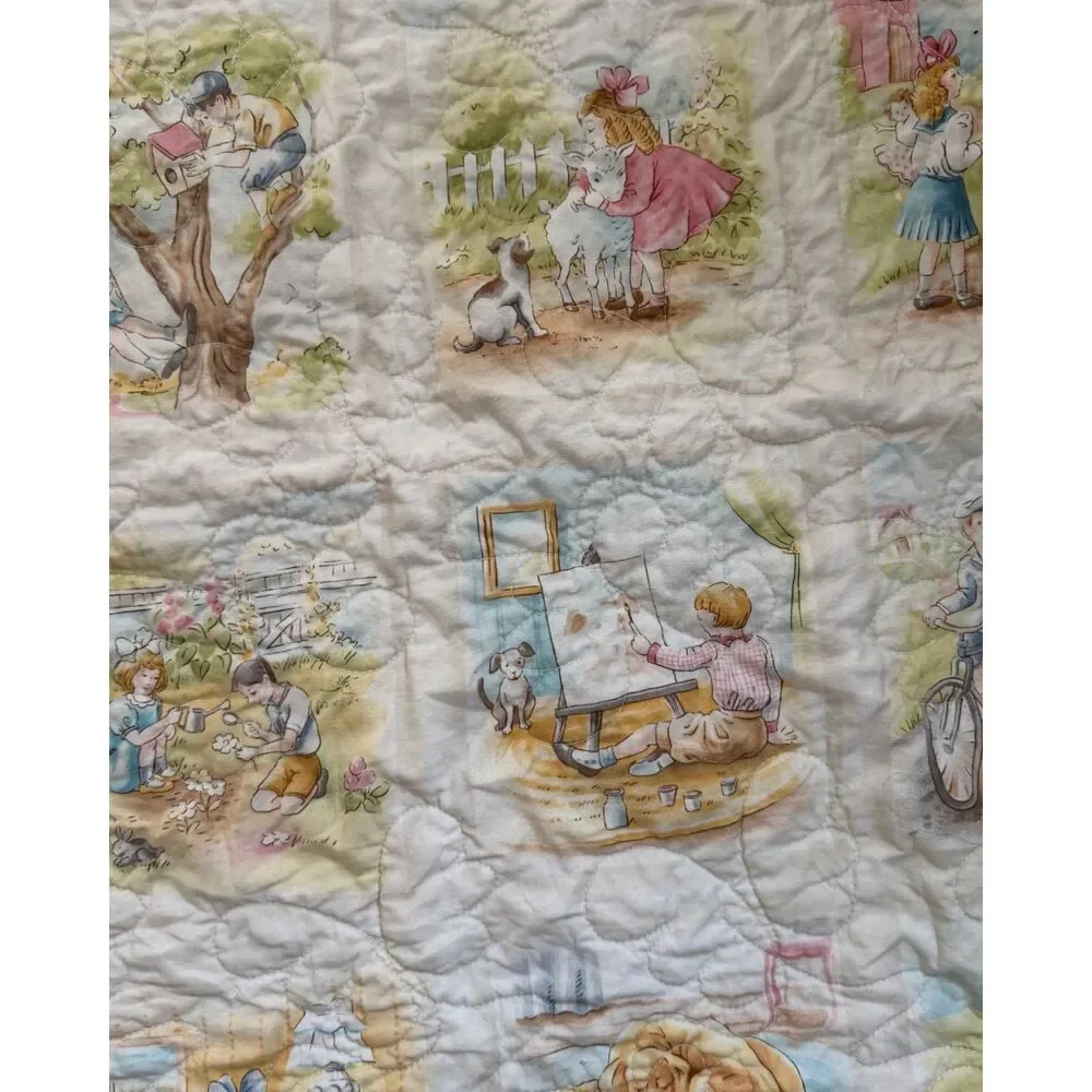 Blue Yellow Pink Baby Hand Sewn Machine Quilted Blanket 35.5x38.5 Butterfly